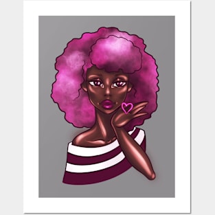 Black Girl Purple Afro Kiss Posters and Art